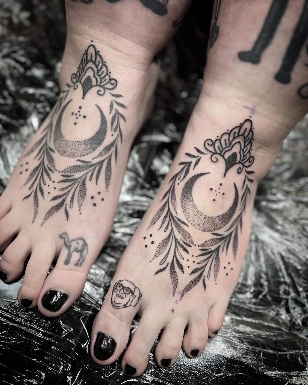 Crescent-moon foot ornament tattoos on Instagram